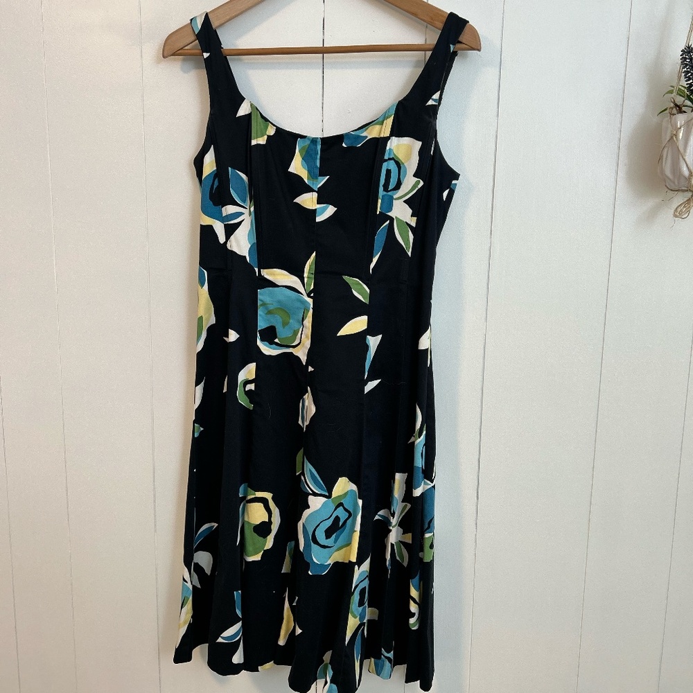 Nine West Tea-Length Navy Floral Dress – Size 6